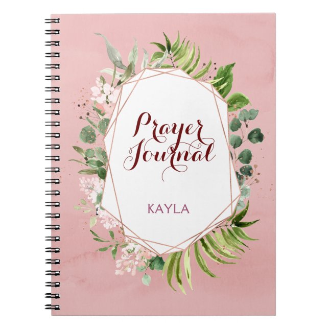 Cuaderno Diario Rubor Pink Rose Gold Floral Name Prayer (Frente)