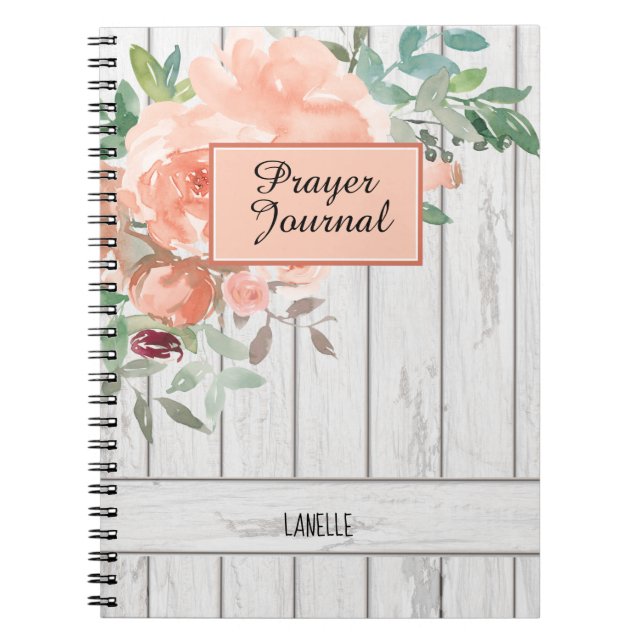 Cuaderno Diario Rústico Rubor Peach Floral Wood Name Prayer (Frente)