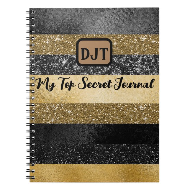 Cuaderno Diario secreto Purpurinoso, negro y dorado superio (Frente)