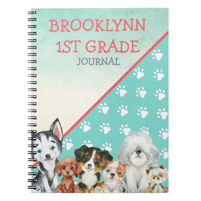 Cuaderno Diario y bloc de notas de cachorro personalizado (Frente)