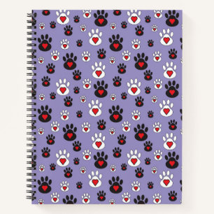 Cuaderno Dibujar huellas con corazones rojos en azul