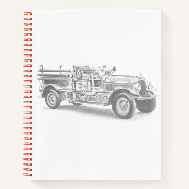 Cuaderno dibujo a lápiz de camión de bomberos antiguo dibuj (Anverso)