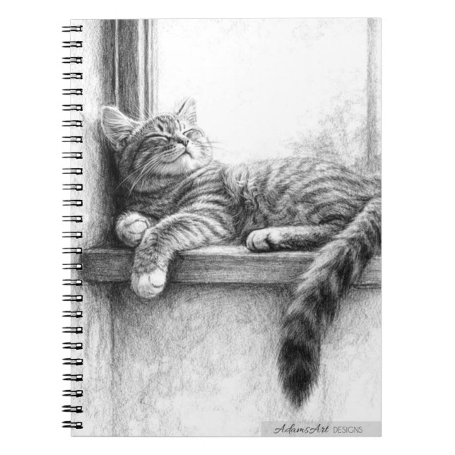 Cuaderno Dibujo a Lápiz de Gato Atigrado Durmiendo (Frente)