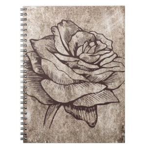 Cuaderno Dibujo a tinta de rosa rústica