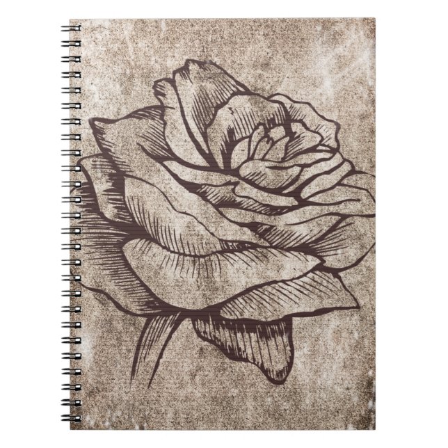 Cuaderno Dibujo a tinta de rosa rústica (Frente)