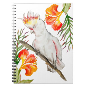 Cuaderno Dibujo acuarela de un loro de cacatúa