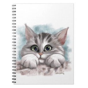 Cuaderno Dibujo animado de adorable gatito gris atigrado