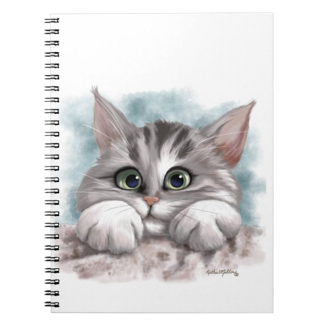 Cuaderno Dibujo animado de adorable gatito gris atigrado (Frente)