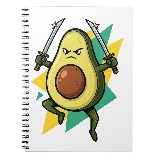 Cuaderno Dibujo animado de aguacate ninja – Vector guerrero (Frente)