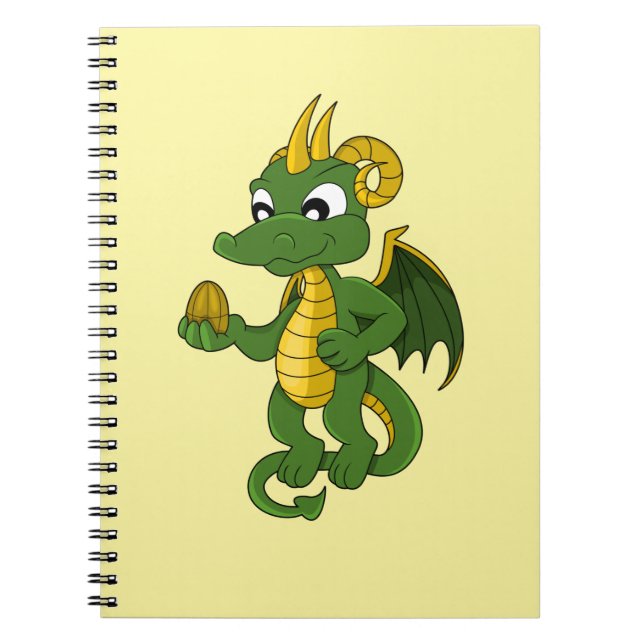 Cuaderno Dibujo animado de dragón verde (Frente)