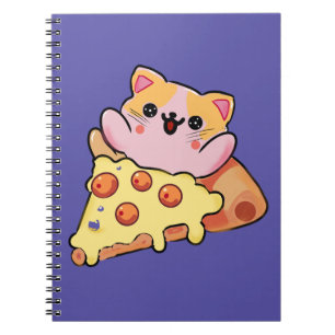 Cuaderno Dibujo animado de gato Kawaii abrazando pizza de p
