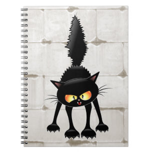 Cuaderno Dibujo animado de gato negro divertido y fiero