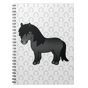 Cuaderno Dibujo animado de pony Shetland negro y herraduras