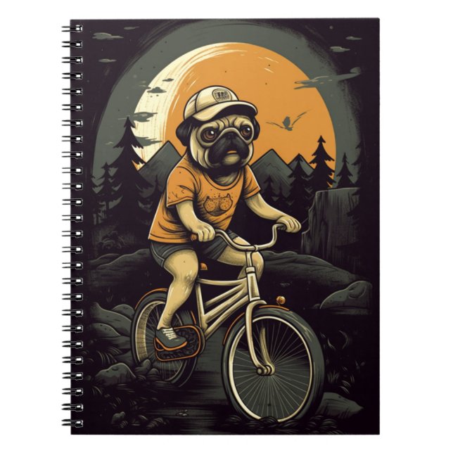 Cuaderno Dibujo animado de Pug en bicicleta para niños (Frente)