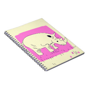 Cuaderno Dibujo animado de rinoceronte estilo vintage