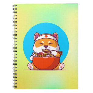 Cuaderno Dibujo animado de Shiba Inu lindo comiendo fideos