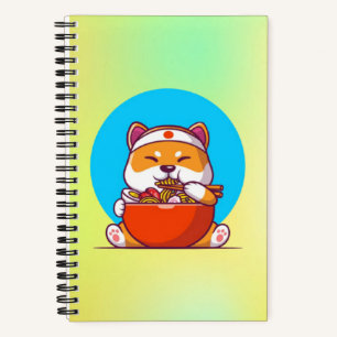 Cuaderno Dibujo animado de Shiba Inu lindo comiendo fideos