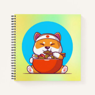 Cuaderno Dibujo animado de Shiba Inu lindo comiendo fideos