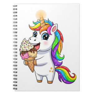 Cuaderno Dibujo animado de unicornio arcoíris lindo comiend