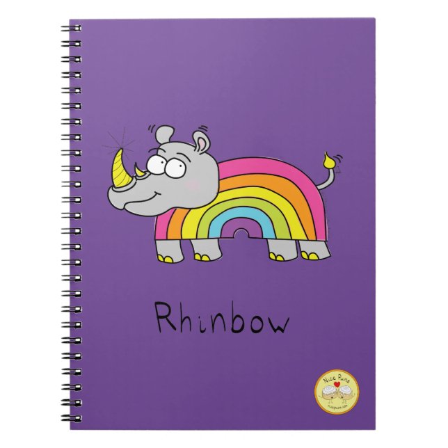 Cuaderno Dibujo animado divertido de rinoceronte arcoíris p (Frente)