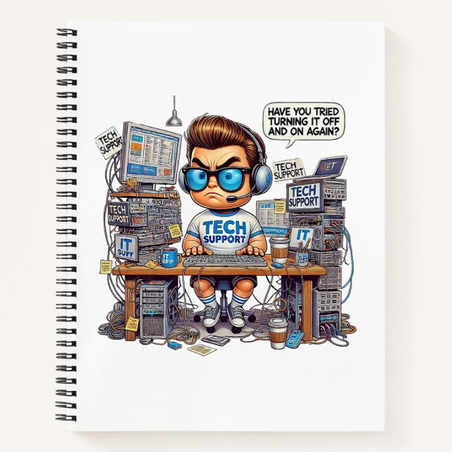 Cuaderno Dibujo Animado Divertido de Soporte Técnico (Anverso)