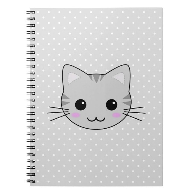 Cuaderno Dibujo animado gris lindo del gato de Tabby de (Frente)