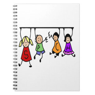 Cuaderno Dibujo animado lindo de los niños que lleva a cabo