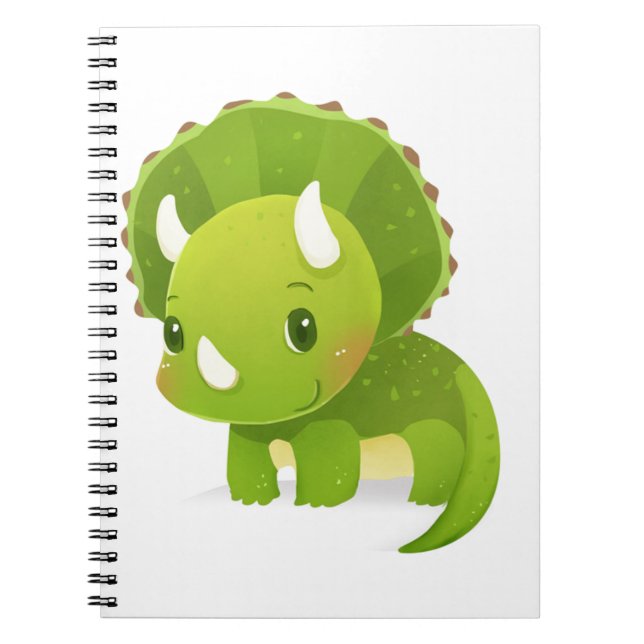 Cuaderno dibujo animado lindo del dinosaurio del bebé verde (Frente)