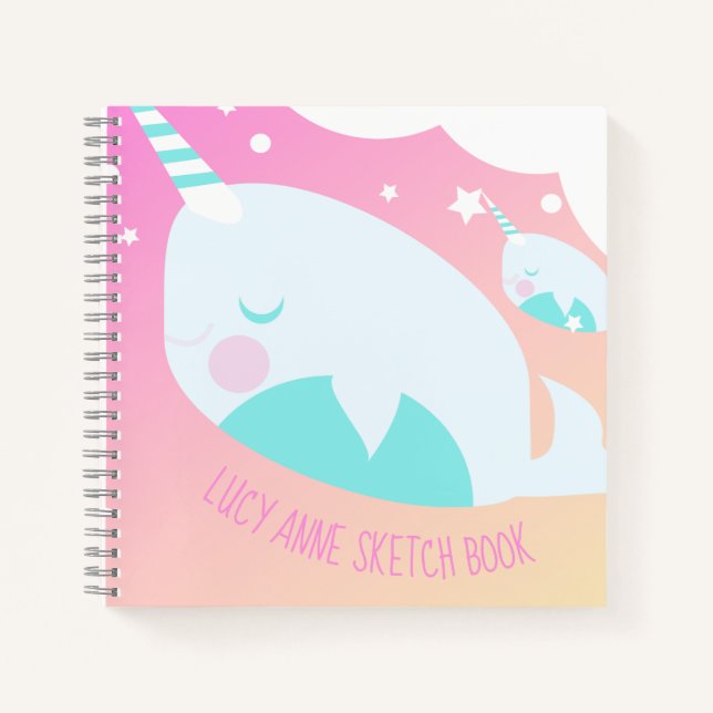 Cuaderno Dibujo de arcoíris pastel de ombre de narval (Anverso)