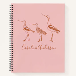 Cuaderno Dibujo de arte de aves en Rubor y óxido personaliz