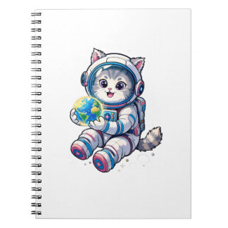 Cuaderno Dibujo de astronauta gato lindo sosteniendo la Tie