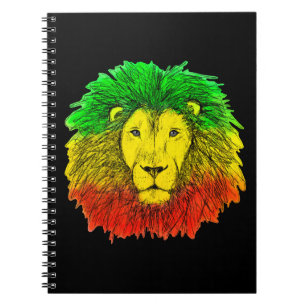 Cuaderno Dibujo de cabeza de león Rasta rojo amarillo verde