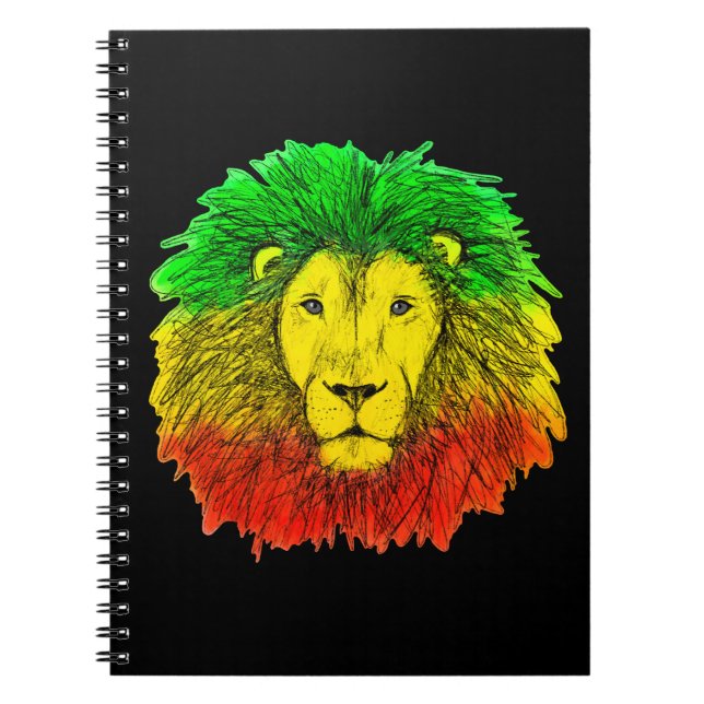 Cuaderno Dibujo de cabeza de león Rasta rojo amarillo verde (Frente)