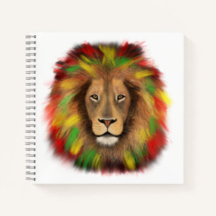 Cuaderno Dibujo de cabeza de león Rasta rojo amarillo verde