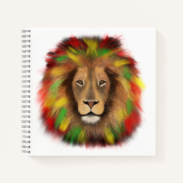 Cuaderno Dibujo de cabeza de león Rasta rojo amarillo verde (Anverso)