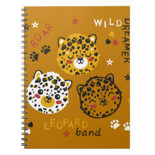 Cuaderno Dibujo de cara de gato de leopardo lindo. Pequeña 