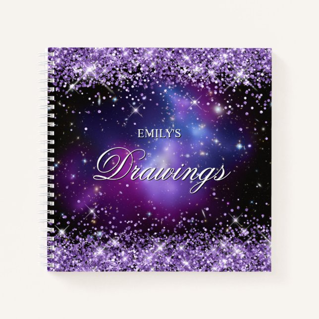 Cuaderno Dibujo de clúster de galaxia Purpurina púrpura (Anverso)