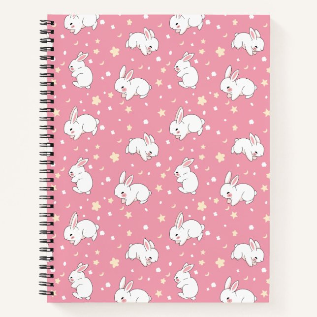 Cuaderno Dibujo de conejo kawaii rosa lindo (Anverso)