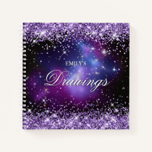 Cuaderno Dibujo de Cúmulo de Galaxias con Purpurina Morada