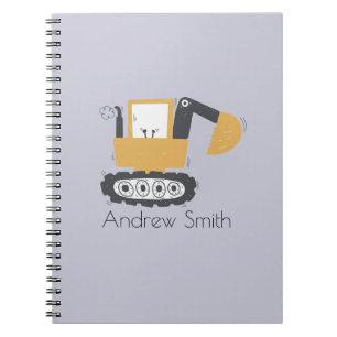 Cuaderno Dibujo de excavadora linda con nombre personalizad