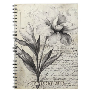 Cuaderno Dibujo de Flor Marrón Nostálgico en Papel Antiguo