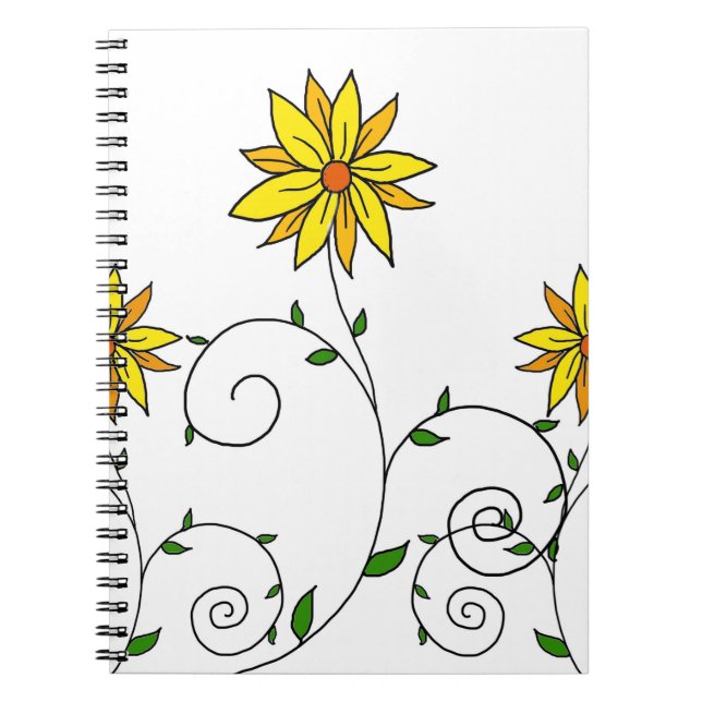 Cuaderno Dibujo de flores amarillas caprichosas y lindas (Frente)