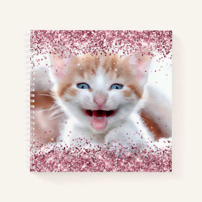 Cuaderno Dibujo de foto con brillo rosa falso y destellos (Anverso)
