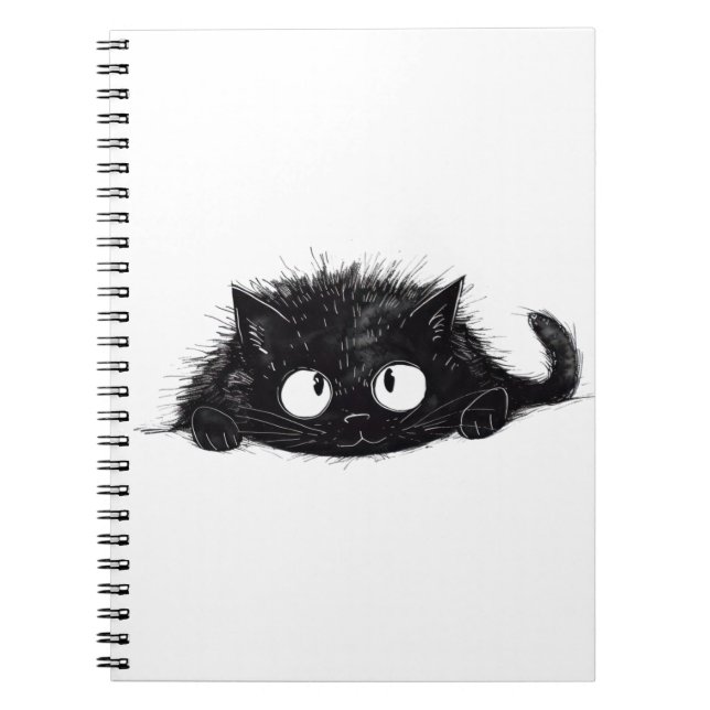 Cuaderno Dibujo de gato negro curado (Frente)