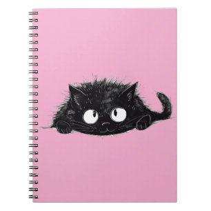 Cuaderno Dibujo de gato negro lindo (Bkgrd rosado)