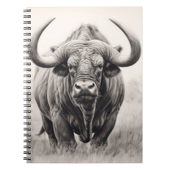 Cuaderno Dibujo de lápiz de búfalo africano (Frente)