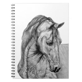 Cuaderno Dibujo de lápiz gráfico de arte de caballos en bla