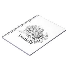 Cuaderno Dibujo de línea negra de crisantemo con su nombre