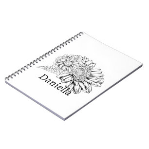 Cuaderno Dibujo de línea negra de crisantemo con su nombre