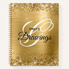 Cuaderno Dibujo de Monograma de Hoja de Oro Brillante con P